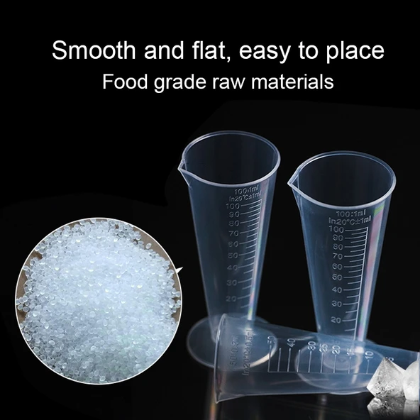 10lu 100ml Gıda Sınıfı PP Plastik Konik Ölçü Kabı Şeffaf - 3