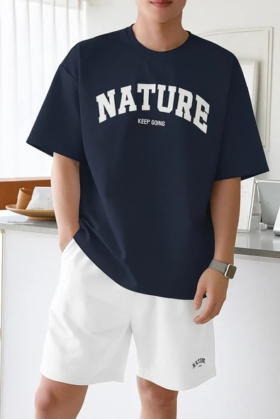 Erkek Tişört Baskılı Oversize T-shirt Pamuklu Tişört NATURE-OVERSİZE - 7