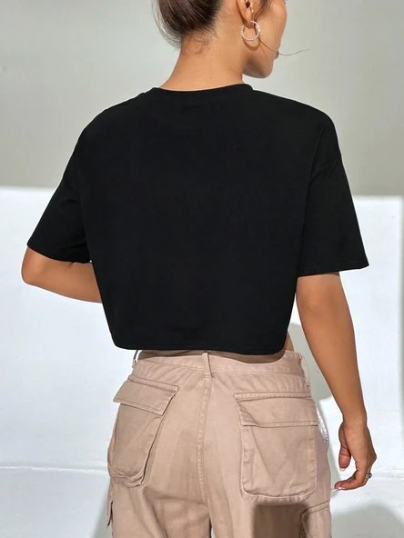 Kadın Tişört Crop Tişört Baskılı Fit Tişört BALANCE-TİŞÖRT - 6