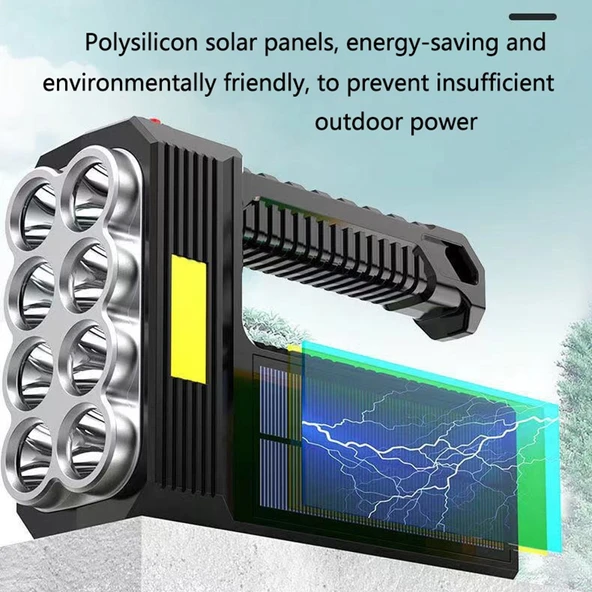 Güneş Enerjili Süper Parlak Su Geçirmez 8 LED Kamp Feneri - 3