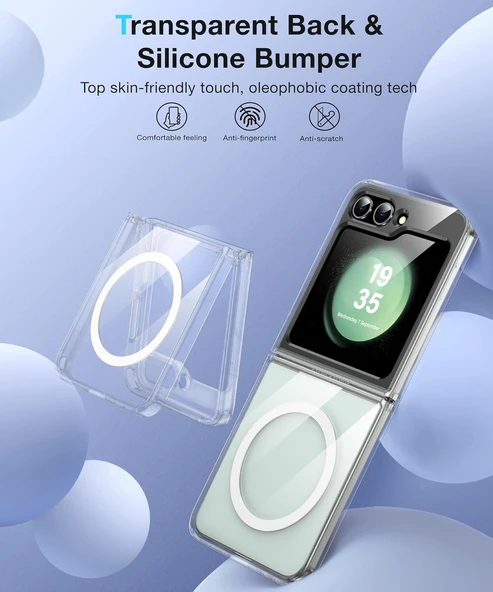 Samsung Galaxy Z Flip 6 Uyumlu Kamera Korumalı Magsafe Wireless Şarj Özellikli Şeffaf Silikon Kılıf - Resim 2