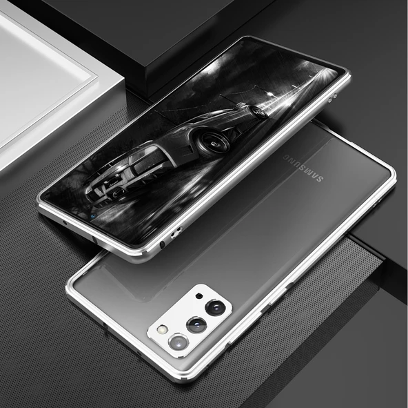 Samsung Galaxy Note20 Ultra Alüminyum Alaşımlı Darbeye Dayanıklı Koruyucu Bumper Çerçeve Gri - 2
