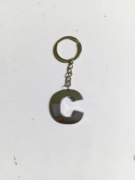 C Harfi Plastik Krom Kaplama Anahtarlık- Harf Çanta Süsü - 2