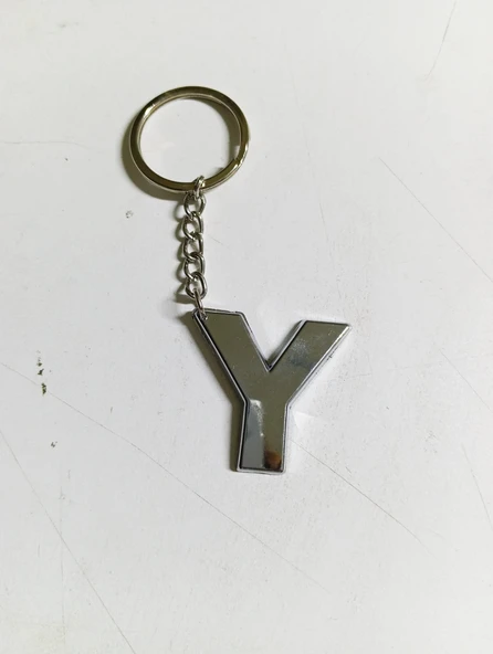 Y Harfi Plastik Krom Kaplama Anahtarlık- Harf Çanta Süsü - 3
