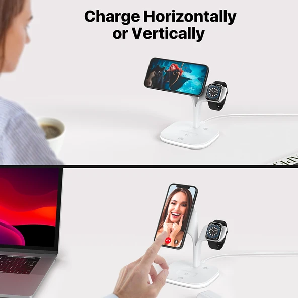 YM UD22 15W 5 in 1 Manyetik Kablosuz Şarj Cihazı Stand Fonksiyonlu Beyaz - 3