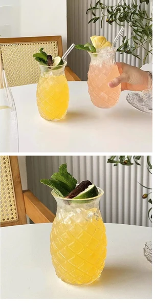 1 Adet Ananas Cam Kokteyl Sunum Bardağı Cam Pipetli Kahve Soğuk İçecek Bardak - 2