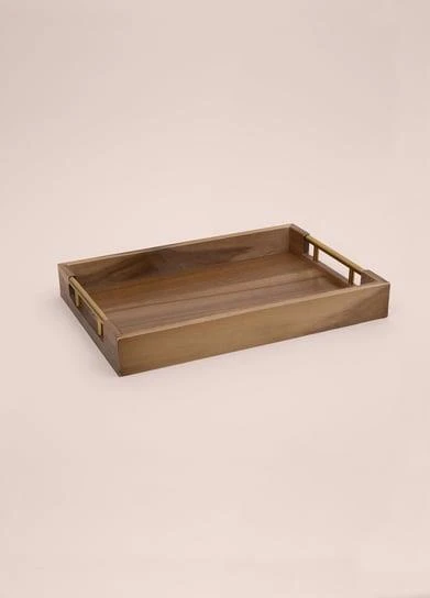 The Mia Natura Akasya Metal Kulplu Tepsi Gold 38x26x5 Cm NTR0044 - 4