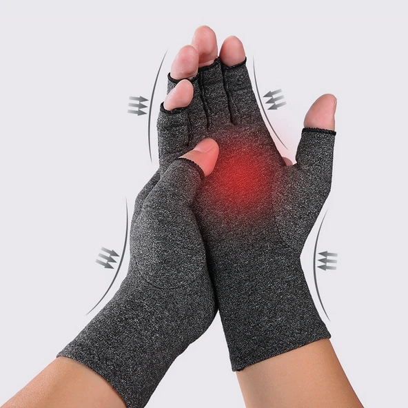 Siyah Fiber Spor Nefes Alabilir Yarım Parmak Eldiven Rehabilitasyon Egzersiz Artrit Basınç Eldiveni Beden M - 7