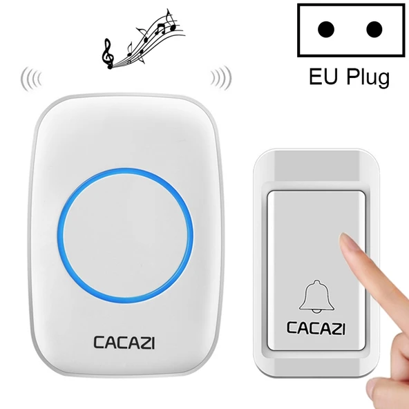CACAZI A10G Kablosuz Kapı Zili Beyaz EU Fişli Kendi Enerjisini Üreten Tek Düğmeli Alıcılı