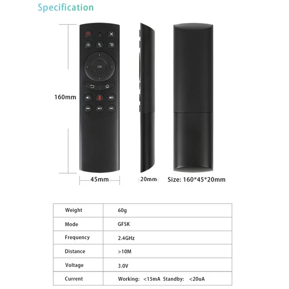 G20S 2.4G Hava Faresi Uzaktan Kumanda Sesli Girdi IR Öğrenme 6 Eksen Jiroskop PC Android TV Laptop Projektör - 11