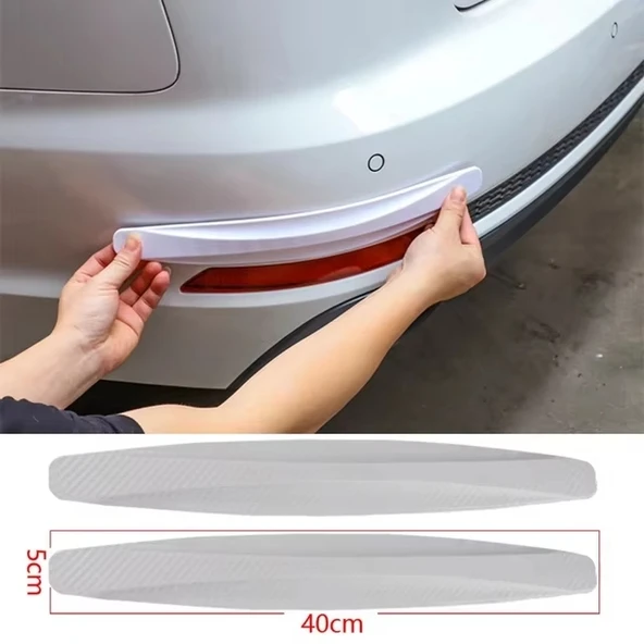 2 Adet Beyaz Universal Karbon Araba Çarpışma Önleyici Esnek Tampon Koruyucu Şerit - 1