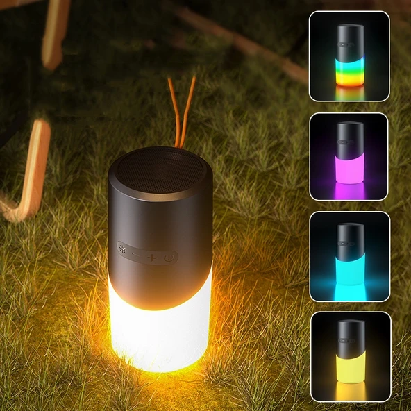 Kablosuz Bluetooth Hoparlör Siyah RGB Işıklı Su Geçirmez Stereo Atmosfer Işığı - 2