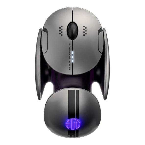 Inphic X2 Bluetooth Kablosuz Sessiz Şarjlı Ofis ve Oyun Laptop Mouse Sıvı Metal Gri