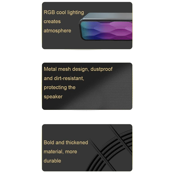 RGB Renkli Aydınlatmalı Uzun Masaüstü USB Kablosuz Bluetooth Hoparlör Siyah Model Q6 - 9