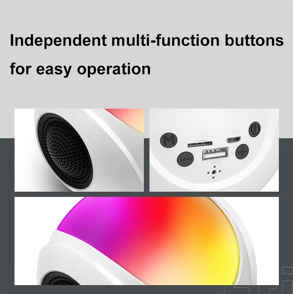 SY-688 Beyaz Mini Kart Bluetooth Hoparlör TWS RGB Renkli Işık - 4