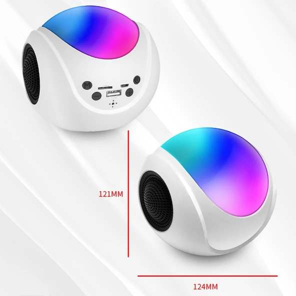 SY-688 Beyaz Mini Kart Bluetooth Hoparlör TWS RGB Renkli Işık - 2
