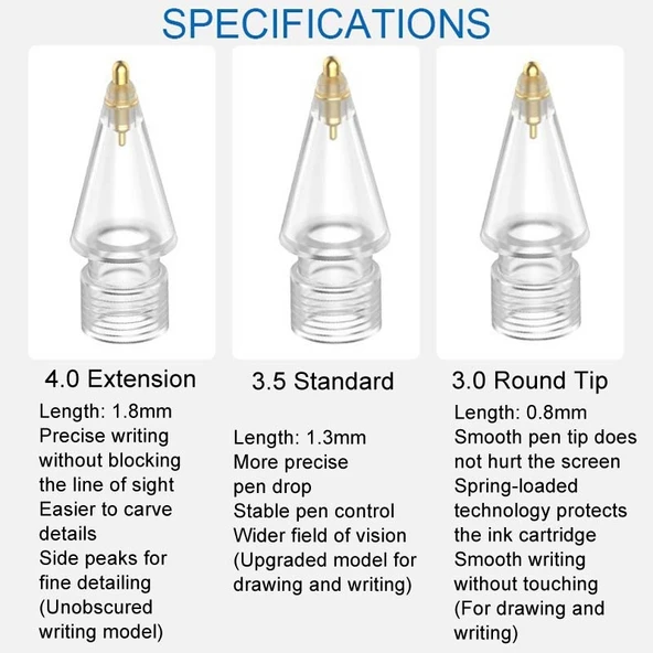 Apple Pencil Uç Değiştirme Parçası 3.5 Standart Siyah Gövde Gümüş Uç - 2