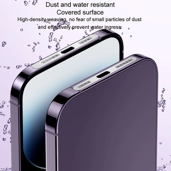 iPhone 12 13 14 15 Serisi Metal Kaplamalı Toz Geçirmez Hoparlör Şarj Portu Koruyucu Film Gümüş 2li Set - 10