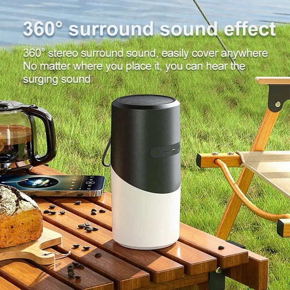 Kablosuz Bluetooth Hoparlör Siyah RGB Işıklı Su Geçirmez Stereo Atmosfer Işığı - 8