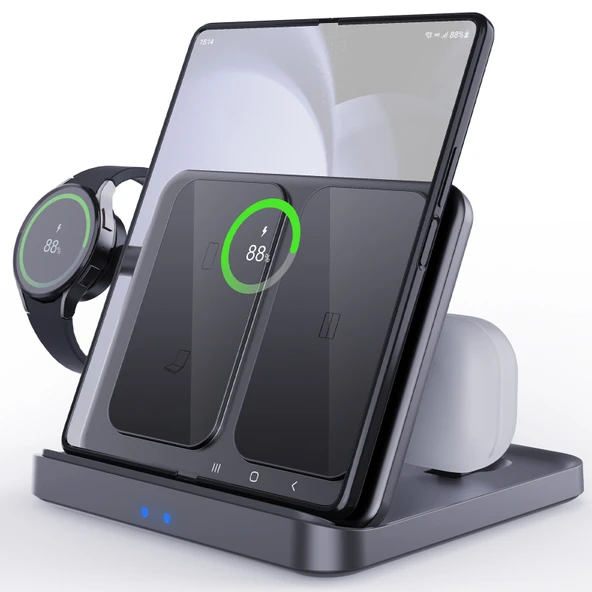 Samsung Galaxy Z Fold Uyumlu 3'ü 1 Arada Kablosuz Şarj Cihazı Siyah Model F16A