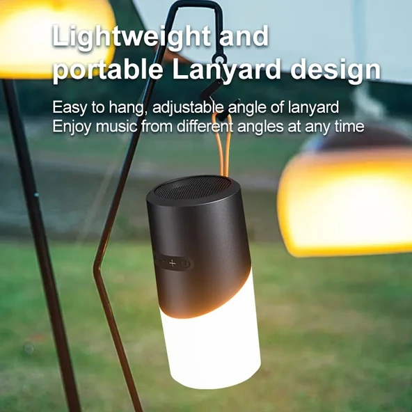 Kablosuz Bluetooth Hoparlör Siyah RGB Işıklı Su Geçirmez Stereo Atmosfer Işığı - 9