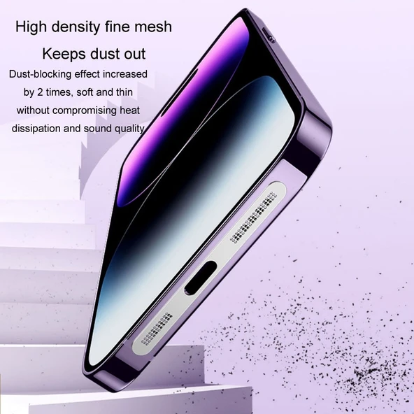 iPhone 12 13 14 15 Serisi Metal Kaplamalı Toz Geçirmez Hoparlör Şarj Portu Koruyucu Film Gümüş 2li Set - 9