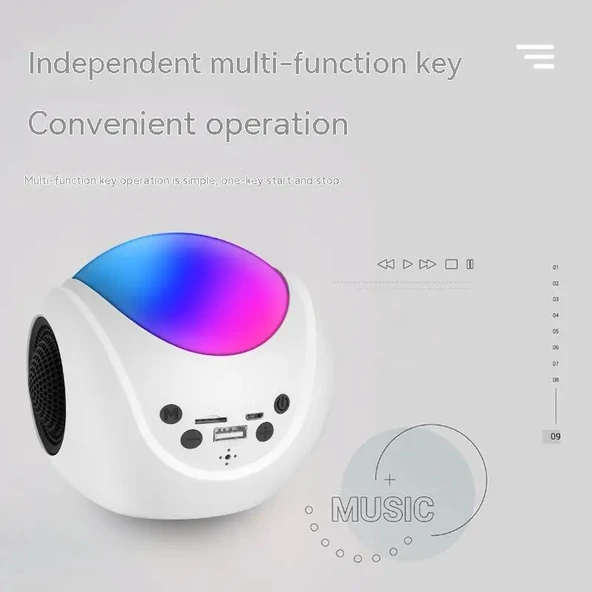 SY-688 Beyaz Mini Kart Bluetooth Hoparlör TWS RGB Renkli Işık - 3