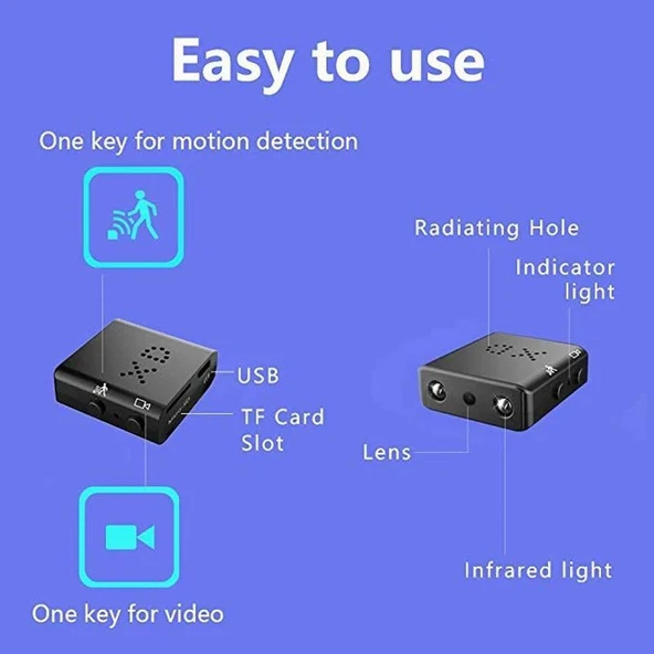 XD Model 1080p HD Video Akıllı IR-CUT Kızılötesi Gece Görüşlü Spor Kamerası Bataryasız - 7