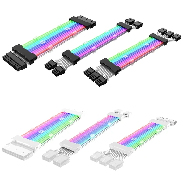 Çift 8 Pinli Ekran Kartı Güç Kablosu Beyaz 5V ARGB Neon Renkli Hat - 2