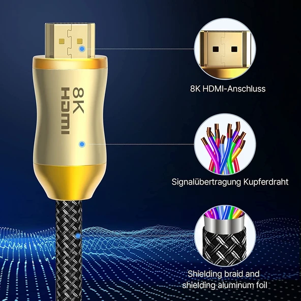 CO HD801 2 Metre HDMI 2.1 Versiyon 8K 60Hz Altın Kaplama Kablo PS4 Projektör Dizüstü Set Üstü Kutusu İçin - 3