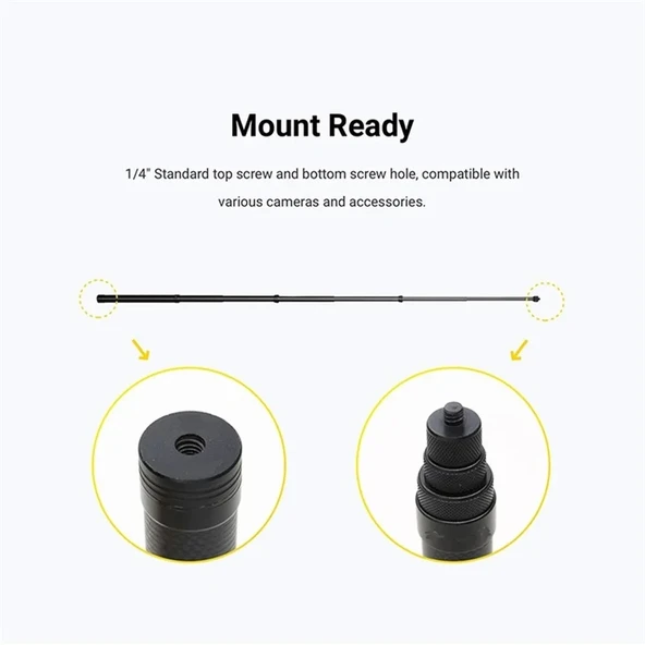 3 Metre Karbon Fiber Uzatılabilir Görünmez Selfie Çubuğu Insta360 DJI GoPro Spor Kameralar İçin - 6