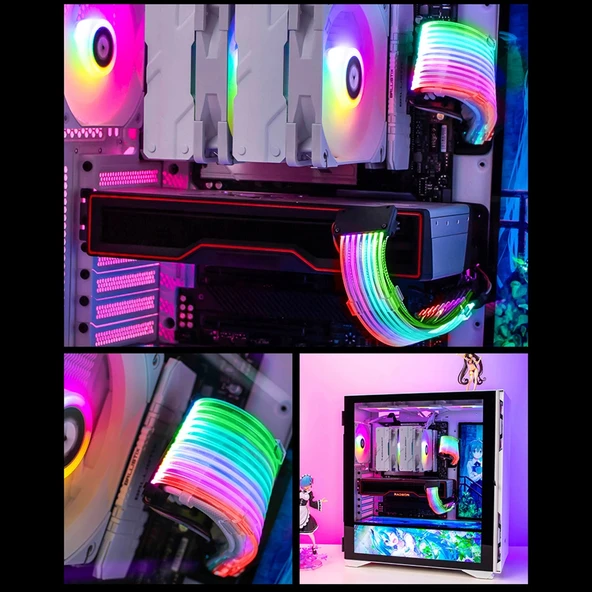 Çift 8 Pinli Ekran Kartı Güç Kablosu Beyaz 5V ARGB Neon Renkli Hat - 11