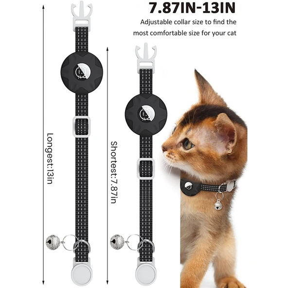 AirTag Uyumlu Reflektörlü Kedi Tasması Mint Yeşili Zilli - 2