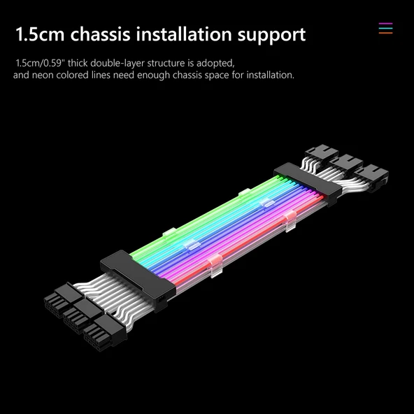 24 Pin Anakart Güç Kaynağı Beyaz ARGB Neon Renkli Işık Kablosu 5V - 8