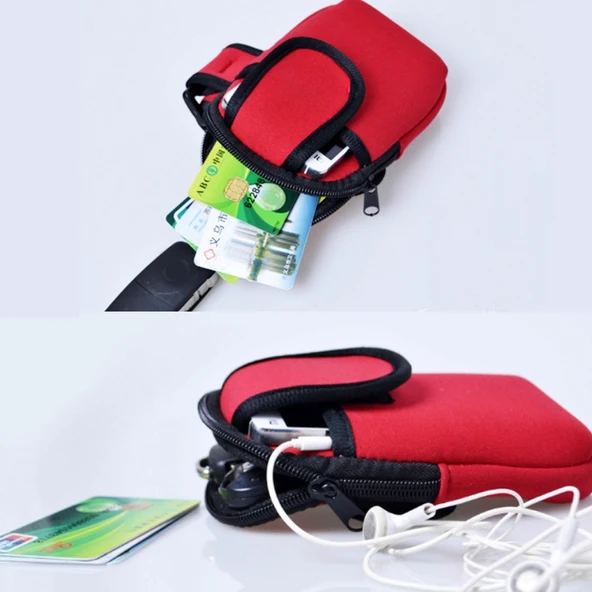 S210 Siyah Neopren Kol Çantası Spor Telefon ve Bozuk Para Cüzdanı - 4