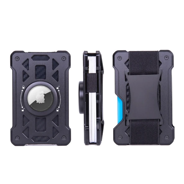 AirTag Kart Tutucu Metal RFID Korumalı Siyah B Model - 3