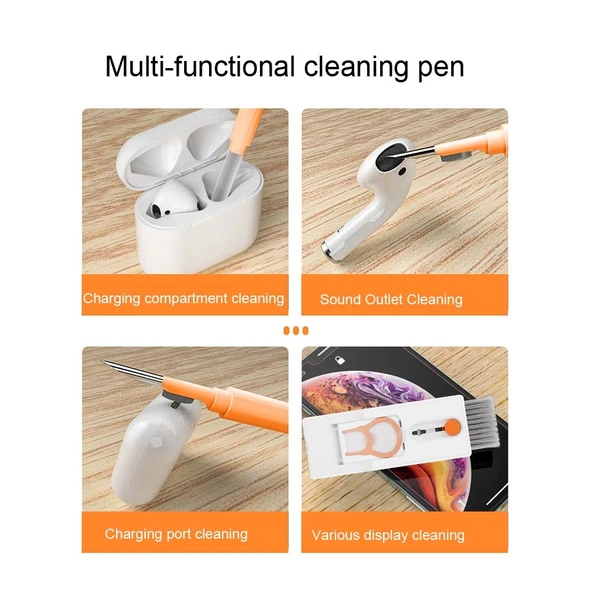Q11 11in1 Çok Fonksiyonlu Bluetooth Kulaklık Temizleme Kalemi Bilgisayar Klavye Temizleme Kiti Turuncu Kırmızı - 4