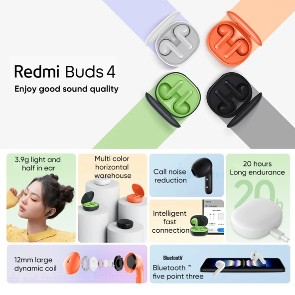 Orijinal Xiaomi Redmi Buds 4 Lite TWS Bluetooth 53 Gürültü Azaltmalı Kulaklık Beyaz - 3