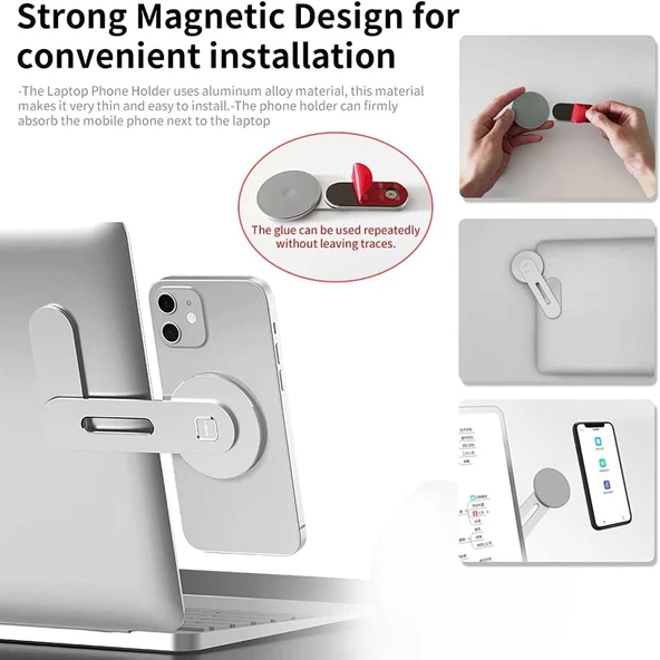 Alüminyum Manyetik Telefon Standı ve Laptop Genişletme Aparatı Gri - 4