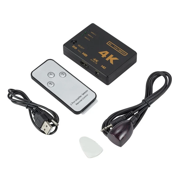 5 Parça Set 4K 3 Giriş 1 Çıkış HDMI Anahtarı Uzaktan Kumandalı - 4