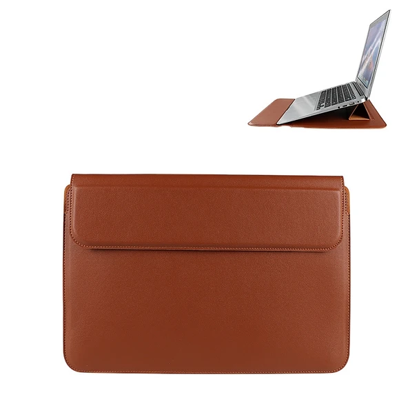 PU08DZ Deri Laptop Kılıfı Stand Fonksiyonlu 13.3 Inç Dana Derisi Sarı