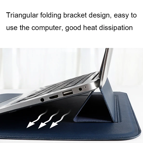 PU08DZ Deri Laptop Kılıfı Stand Fonksiyonlu 13.3 Inç Dana Derisi Sarı - 4