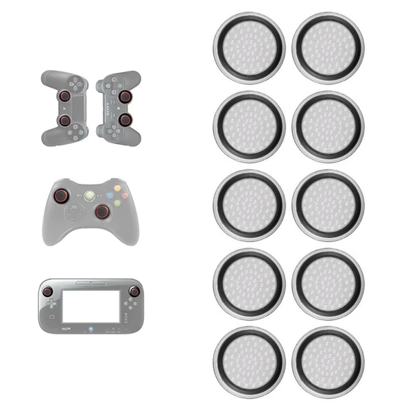 10lu Silikon Oyun Kolu Buton Kapağı Siyah Şeffaf Yuvarlak PS5 PS4 PS3 ONE 360 PRO Series X S Uyumlu