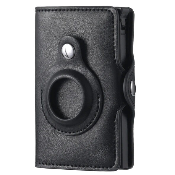 FY2108 Metal Kartlık AirTag Uyumlu Crazy Horse Siyah