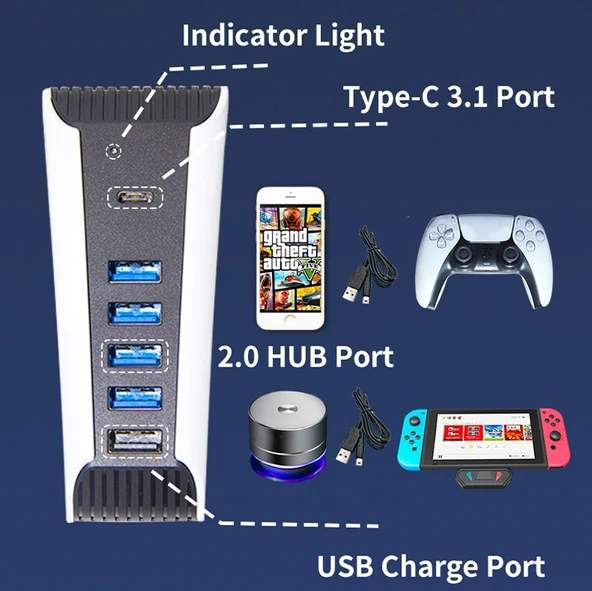 PS5 Konsolu için 5 in 1 USB HUB - 4