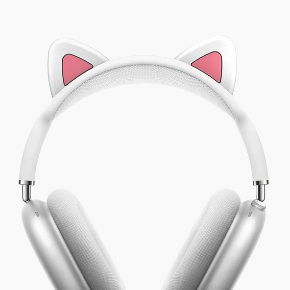 AirPods Max Uyumlu Beyaz Silikon Kedi Kulaklı Kulaklık Koruyucu