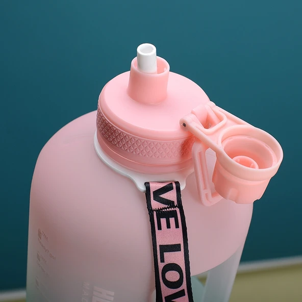 2.2L Kapasiteli Spor ve Fitness Su Şişesi Pipetli Isıya Dayanıklı Plastik Kupa Pembe Yeşil Degrade - 5