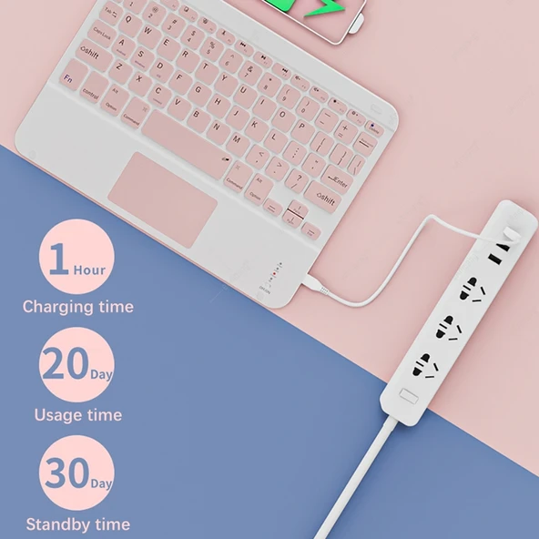 9.7 Inç Taşınabilir Tablet Bluetooth Klavye Touchpadli Beyaz Mouse Seti iPad Uyumlu - 6