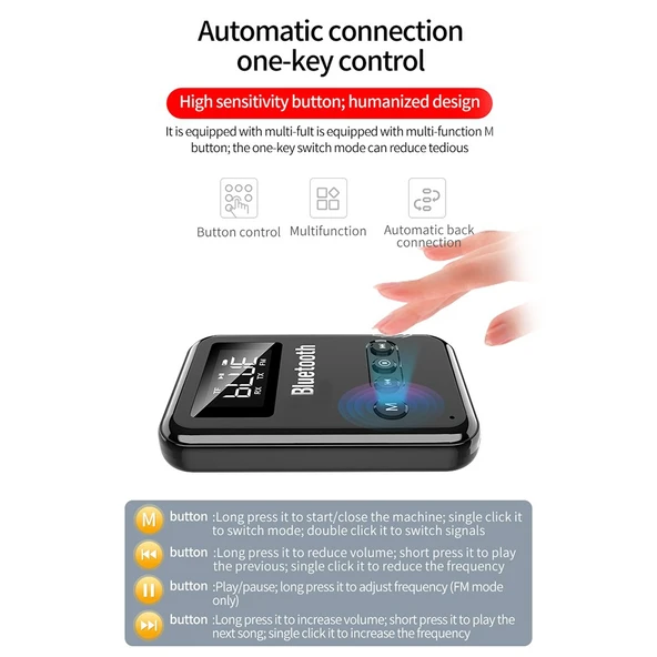 K6 Bluetooth 5.0 Alıcı Verici 2'si 1 Arada Adaptör Bilgisayar Hoparlör Araba FM Siyah - 5