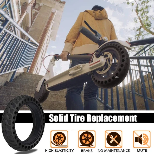 8.5 İnç Xiaomi Mijia M365 M365 Pro Uyumlu Bal Peteği Desenli Patlamaya Dayanıklı Kauçuk Elektrikli Scooter Lastiği Siyah - 6